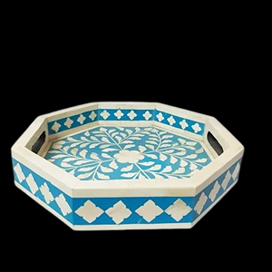 Bandeja Multifuncional con Incrustaciones de Hueso, Forma Hexagonal, para Desayuno o Café, Origen India, Precios al por Mayor - Product Image 1