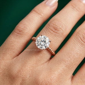 Anillo de Compromiso Solitario de Diamante Cultivado en Laboratorio, Oro Rosa de 9K, 10K, 14K, 18K, Personalizado, con Banda de Cuerda Trenzada, Joyería Fina de Lujo para Mujer, Certificado IGI - Product Image 6