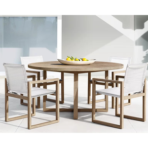 Coastal Modern <b>Outdoor</b> <b>Round</b> Dining <b>Table</b> Solid Teak Wood Minimalist Circular Design with Cross Base Durable Custom Furniture - Product Image 4