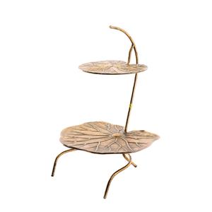 Soporte para servir hojas de loto de dos niveles, bandeja de exhibición de fruta de postre de oro antiguo para boda, fiesta, Ramadán, Eid, decoración de Mesa para el hogar - Product Image 1