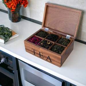 Small ALTAMASH CRAFT Wooden Biodegradable Antique <b>Tea</b> Storage <b>Box</b> Dividers Engraved <b>Tea</b> Label Handmade Square Shape Home - Product Image 2