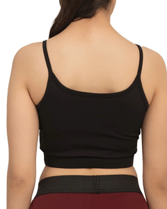 <b>Women</b> Solid <b>Black</b> Spaghetti Strap <b>Crop</b> <b>Top</b> Scoop Neck Seamless Yoga Sports Bra Medium Support Breathable - Product Image 6