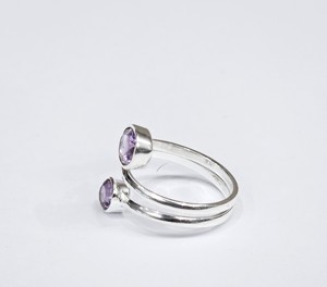 Custom Handcrafted Natural Amethyst <b>Adjustable</b> <b>Ring</b> 925 Sterling Silver Double Stone Fine Jewelry Wholesale - Product Image 4