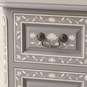 Handcrafted Eco-Friendly Gray Bone Inlay Modern <b>Bedroom</b> Furniture Nightstand Floral Pattern Two <b>Drawer</b> <b>Side</b> Table Living Room - Product Image 5