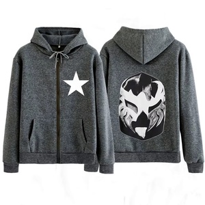 Custom Unisex Winter Heavyweight Full <b>Zip</b> Retro Hoodie Wholesale Oversized Print Polyester/Cotton Fleece 450g Puff Sweatshirt - Product Image 3