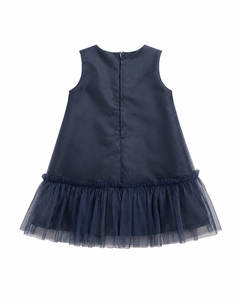 Robe de fête pour filles, bleu marine, avec paillettes, étoiles, tulle superposé, sans manches, avec cape |   Robe de princesse élégante bleu marine pour anniversaire - Product Image 4