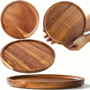 Eco-Friendly Wooden Plate <b>Set</b> Handcrafted Solid Wood <b>Serving</b> Plates Classic Style Dishwasher Safe by blossom craft india - Product Image 1