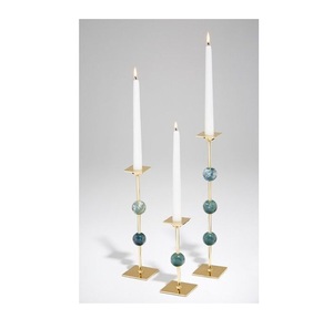 Candelabros Modernos Dorados Cónicos, Portavelas Geométricos de Metal con Cuentas de Jade Verde y Mármol, Pedestales Delgados para Velas - Product Image 2