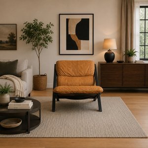 <b>Vintage</b> Brown Faux Leather Accent <b>Chair</b> with Metal Legs for Farmhouse Villa Living Room Bedroom Hotel Furniture - Product Image 1