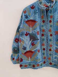Velvet Suzani Hand Embroidered <b>Jacket</b> Handmade Indian Style Coat Boho <b>Bridal</b> Robe Festival <b>Jacket</b> Gift For Her-Him - Product Image 3