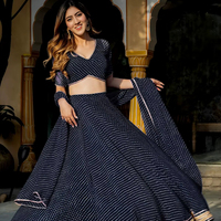 Venta al por Mayor de Ropa Étnica para Mujer, Lehenga Choli Negro Leheriya de 4.5 Metros, Semi-Listo para Usar, Conjunto de Vestido Tradicional Indio para Boda