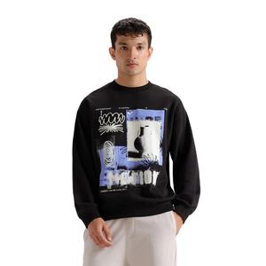 Sudaderas Personalizadas con Cuello Redondo para Hombre, Diseño Gráfico OEM ODM, Sudaderas Casuales Unisex de Felpa Francesa Negra con Cuello Redondo y Estampado, Corte Holgado - Product Image 1