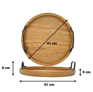 Plateau de service rond en bois de chêne avec poignées métalliques, plateau de petit-déjeuner, plateau pour café au lit, cadeau en bois fait main pour lui ou pour elle, petit-déjeuner au lit - Product Image 3