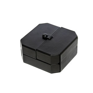 Boîte à bijoux rectangulaire double ouverture en véritable peau de mouton avec intérieur en daim et grande capacité 110x110x55mm - Product Image 4