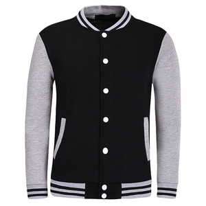 <b>Men's</b> Black Gray Color Block Varsity <b>Jacket</b> Regular Fit Stand Collar Button Front Woolen Sportswear <b>for</b> Winter - Product Image 5