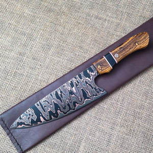 มีดแกะสลักเหล็กดามัสกัสทองแดงแบบช่างฝีมือ พร้อมด้ามไม้ตกแต่ง สำหรับหั่นเนื้อและอุปกรณ์ทำบาร์บีคิว - Product Image 1