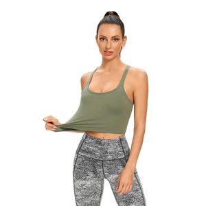 Women Solid White Scoop Neck Crop Tank <b>Top</b> Breathable Spandex Polyester Yoga Fitness Sleeveless Regular Fit Adult Sportwear - Product Image 3
