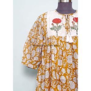 Robe longue florale à franges pour femme, 100 % coton, style vintage évasé, pour événements formels, taille naturelle, écologique, vente en gros - Product Image 2