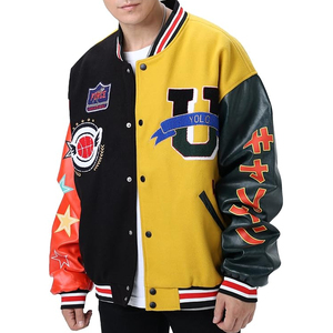 แจ็คเก็ตวาร์ซิตี้ OEM สำหรับผู้ชาย ปักโลโก้ตามสั่ง แขนหนังผสมขนสัตว์ แจ็คเก็ตเบสบอลแบบ Letterman ผู้ผลิตจำนวนมาก - Product Image 1