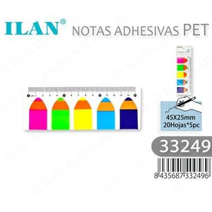 Ilan Foglietti Adesivi PET 45x25mm a Forma di Matita, 20 Fogli, 5 Pezzi - Product Image 3