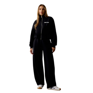 Women's Hooded Zip Tracksuit Set <b>Wide</b> <b>Leg</b> Trousers Relaxed Fit Casual Two Piece Outfit Front Zipper Custom Label OEM ODM Apparel - Product Image 1