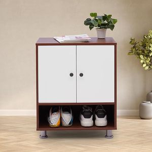 Engineered Wood Shoe Rack for Home Open <b>Shelf</b> Design 4 <b>Shelves</b>, 2 Doors Store Upto 10 Pair of Shoes 3 Year Warranty - Product Image 1