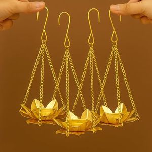 Porte-bougie suspendu en laiton en forme de lotus pour activités religieuses, lanterne en métal résistante à la chaleur - Product Image 1