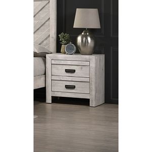 Comodino Contemporaneo in Legno con Finitura Beige Grigio Rustico, Tavolino da Camera da Letto con Due Cassetti Portaoggetti - Product Image 1