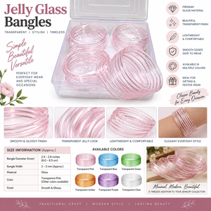 Bracelets en verre transparent effet gelée, lisses, brillants, légers, plaqués or 0,5 mm, pour femmes, style traditionnel - Product Image 5