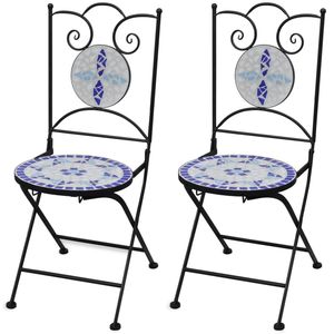 2pcs chaises de bistrot pliantes bleues et blanches en céramique pour meubles de patio - Product Image 1