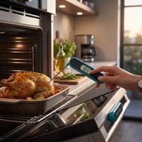 Thermomètre de cuisine numérique pliable avec mise en marche/arrêt automatique, aimant intégré, acier inoxydable et plastique, contrôleur de température