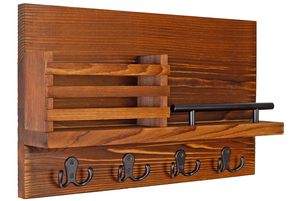 Rustic Key Holder Mail <b>Shelf</b> Wall Organizer Decorative Entryway Storage <b>Rack</b> with Hooks for Keys Letters Accessories - Product Image 5