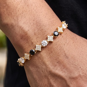 Pulsera Unisex de Oro Sólido de 14K con Baño de Rodio, Estilo Cubano, con Diamantes Naturales de Corte Brillante y Piedras Negras, Joyería de Lujo para Novias - Product Image 3
