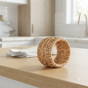 Anneau de serviette en rotin naturel tressé à la main, porte-serviettes en osier, décoration de table rustique et écologique pour la ferme - Product Image 6