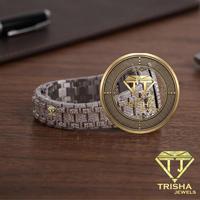 Montre exclusive pour homme en acier inoxydable avec chiffres romains, diamants Moissanite, pavé complet et affichage de la date
