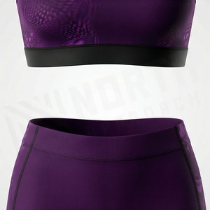 Women's Seamless <b>Purple</b> Yoga Set Racerback Sports Bra <b>Mesh</b> High Waist Shorts Gym Activewear 2 Piece - Product Image 5