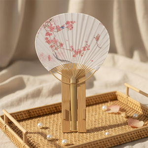Handmade Bamboo Frame Cartoon Paper Fans, Vintage Party Supplies for Weddings & Sports Clubs