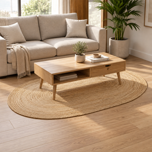 Beige Modern <b>Round</b> Jute <b>Rug</b> Braided Floor Mat Natural Fiber Area <b>Rug</b> with Drainage Holes for Home Use - Product Image 2