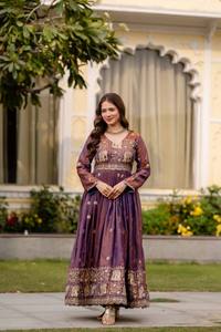 Luxury Jacquard Anarkali Gown for Women Elephant Motif Embroidered Party Wear Ethnic Dress with Dupatta - Product Image 3