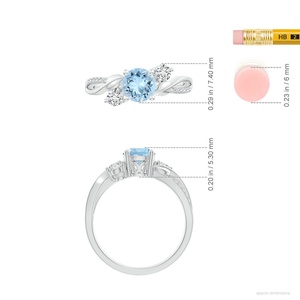 แหวนทองคำแท้ 14K ประดับพลอยอะความารีนทรงกลมธรรมชาติ พร้อมเพชรประดับบนตัวเรือนแบบเกลียว แหวนแต่งงานแฟชั่น เครื่องประดับชั้นดี - Product Image 3