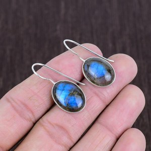 Pendientes de labradorita azul brillante, pendientes colgantes de plata de ley, joyería boho, pendientes de piedras preciosas hechos a mano, regalo único para mujeres - Product Image 6