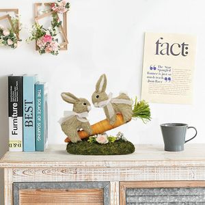 Decorazione Pasquale: Statuetta di Coniglio con Carota in Sisal da 8,9 Pollici, Decorazioni Primaverili in Paglia Naturale e Muschio - Product Image 5
