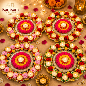 Indian Handmade Pom Pom Rangoli Tealight <b>Candle</b> Holder Diwali Decor Centerpiece Wedding Decor Home Entrance Decor Pooja Favors - Product Image 1