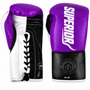Gants de boxe en cuir de qualité supérieure 10 oz à lacets Noir/Blanc Respirants Légers Imperméables Sangle de poignet réglable Personnalisables - Product Image 6