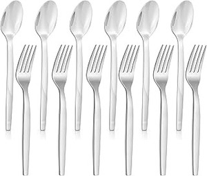 Ensemble de couverts classiques plaqués argent, finition miroir, manches longs, compatibles lave-vaisselle, pour mariage, cuillères, fourchettes, couteaux - Product Image 2