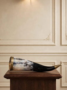 Handmade 110% Natural Viking Drinking Horn (Buffalo Horn) <b>Mug</b> with Polished Brass Rim-<b>6</b> Inch Waterproof FAIZA CRAFT Gift <b>Set</b> - Product Image 2