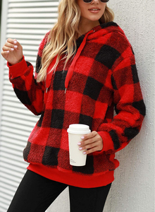 WOLF AKIMBO เสื้อสเวตเตอร์ครึ่งซิปสำหรับผู้หญิง สีแดงดำ ผ้าวูล/ไนลอนบุขนด้านใน เสื้อลำลองสำหรับฤดูหนาว - Product Image 4