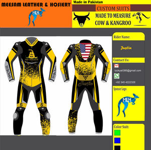 Combinaison de moto en cuir de course, combinaison de moto en cuir épais fabriquée au Pakistan, vêtements de moto, combinaison de course Kangaroo, qualité supérieure - Product Image 4