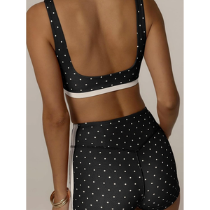 Custom Women's Polka Dot Crop <b>Top</b> and High Waisted Biker Shorts Workout Set Fitted Sleeveless Yoga Wear Polyester - Product Image 5