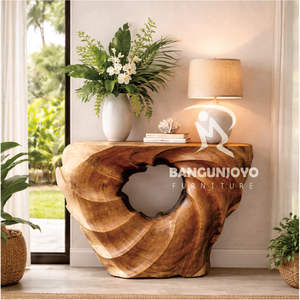 Mesa Consola Moderna de Madera Sólida con Centro Redondo, Diseño Contemporáneo, Ecológica, Duradera, Hecha a Mano para Sala de Estar - Product Image 1